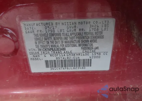 2018 Nissan Versa 1.6 Sv z USA, uszkodzony, nr VIN 3N1CN7AP8JL823480